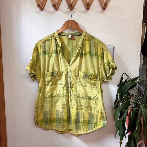 Pilcro by Anthropologie Tops - Pilcro Anthropologie Hannah Surf Plaid Popover Woven Top in Green Plaid